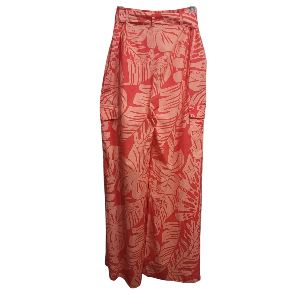 Shore Resort Wear W Dekota Cargo Pant Coral Palms With Belt High Waist Flare S - Picture 8 of 11
